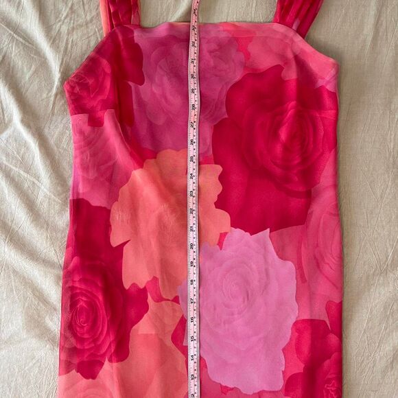 Vintage Pink floral chiffon mini dress with straps Petite Medium - Picture 6 of 7